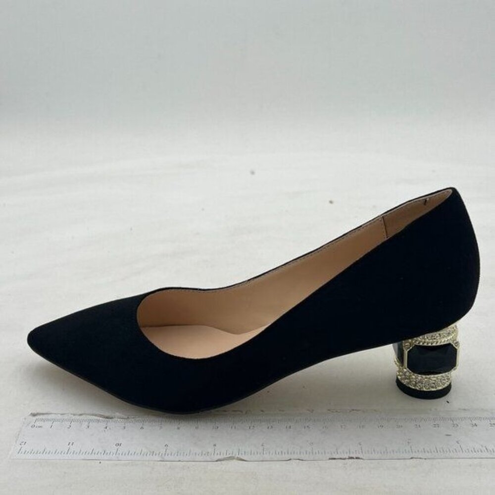 FSJ Women Bridal Pointed Toe Chunky Block Low Heel Crystal Pumps Slip on Wedding